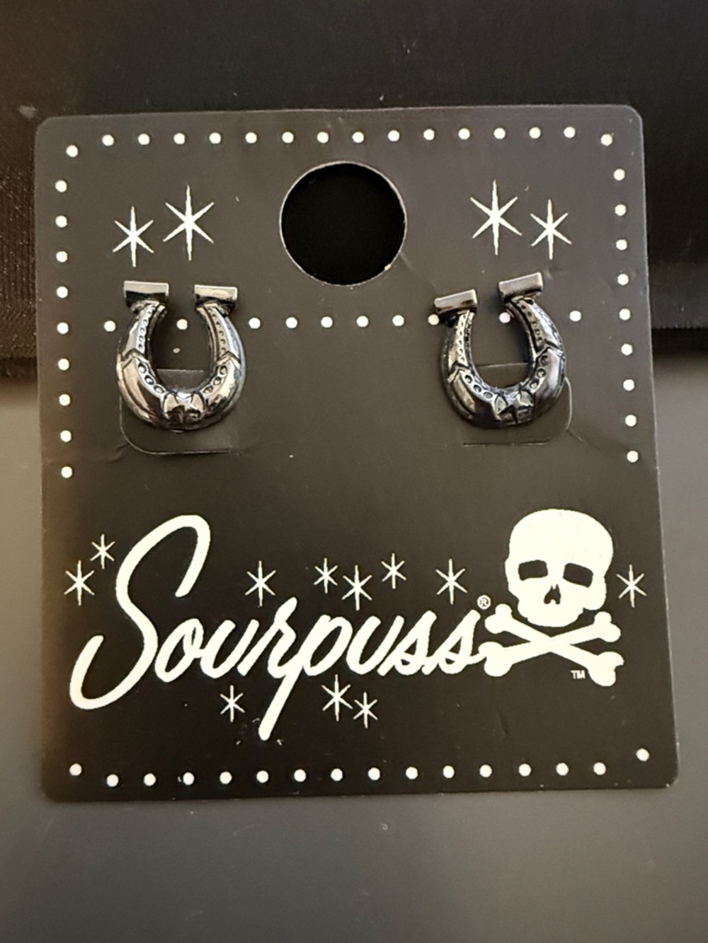 Sourpuss Black Horseshoe Stud Earrings